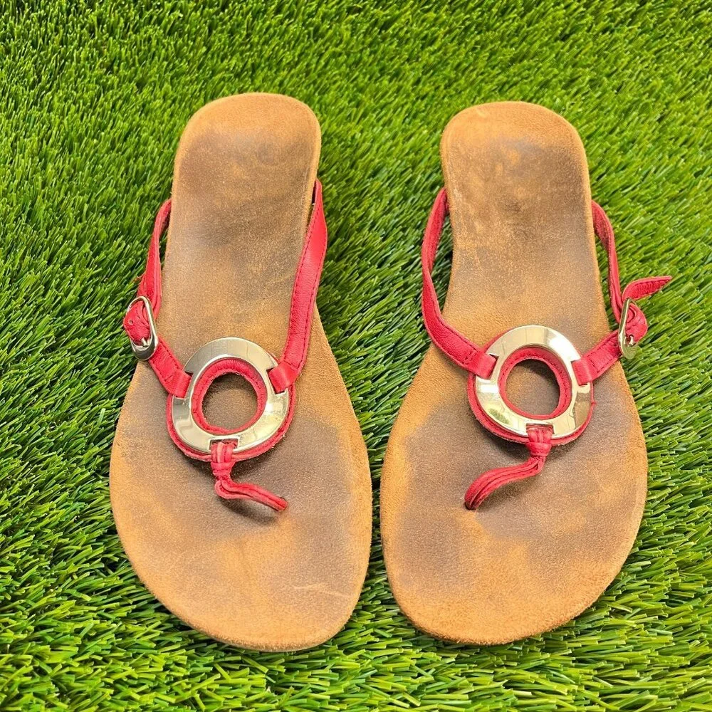 Vionic Orchid Womens Size 8.5 Red Brown Beach Casual Wedge Thong‎ Sandals
